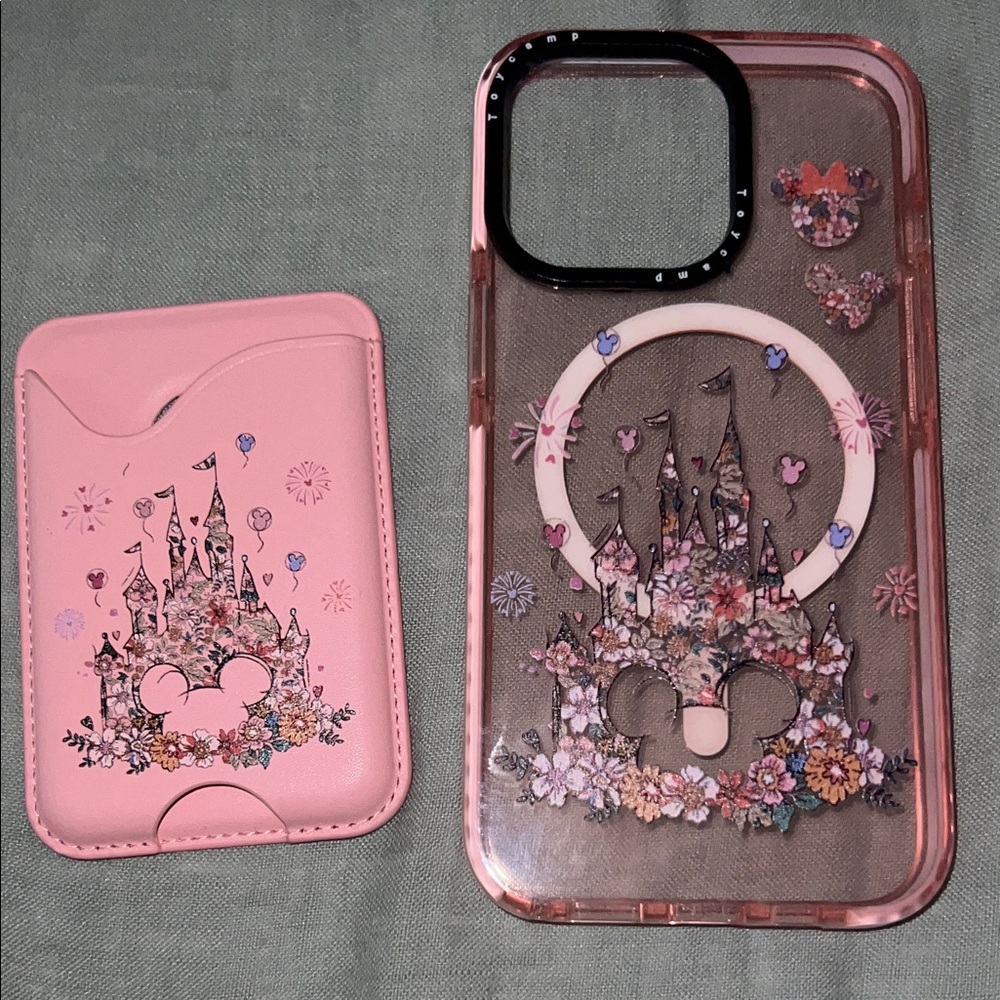 Disney Inspired Pink Castle MagSafe Phone 13 Pro Case with Magnetic Card Wallet